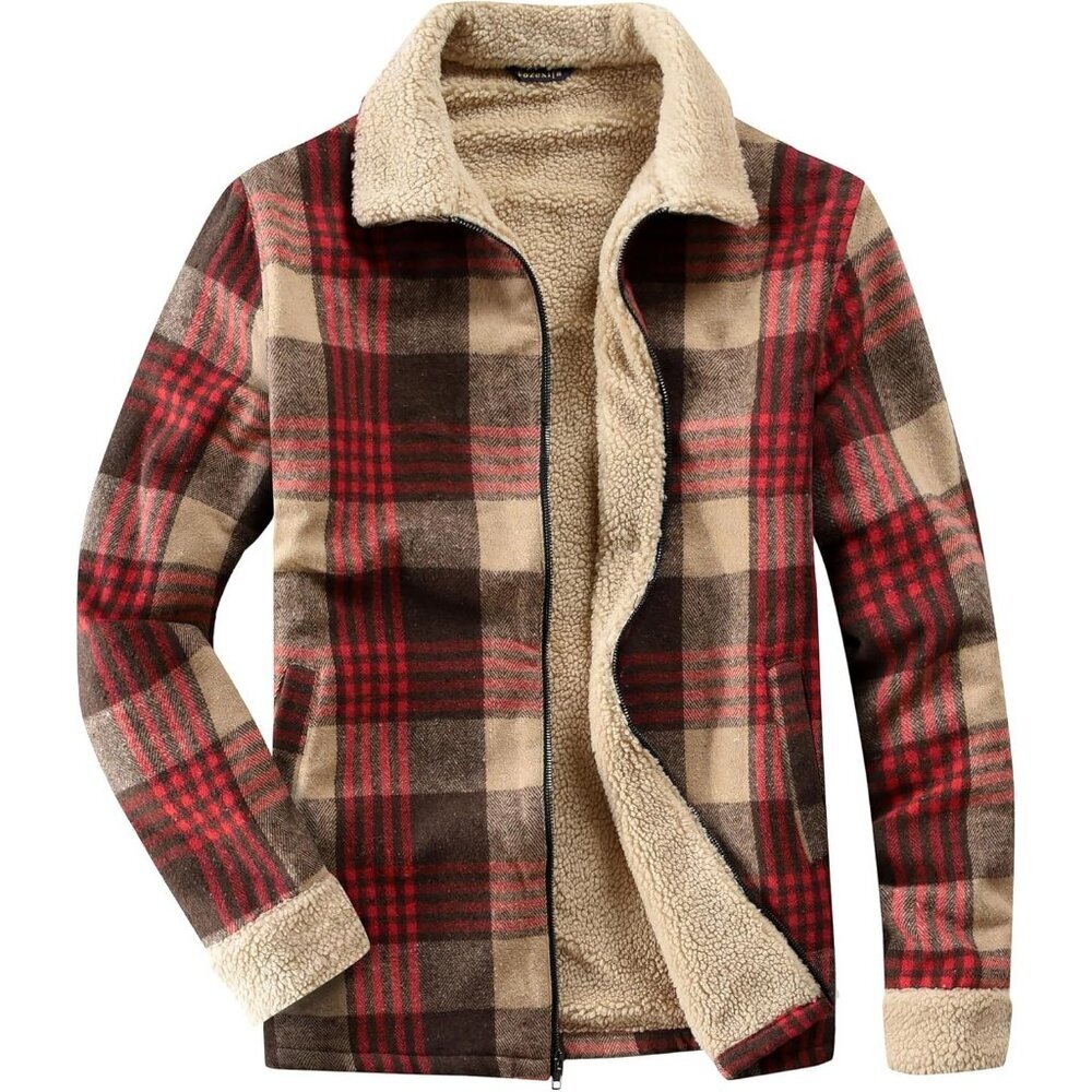 Women's Lined Red/Brown Fleece Flannel Collar Vest Shirt Jackets Zip Closures